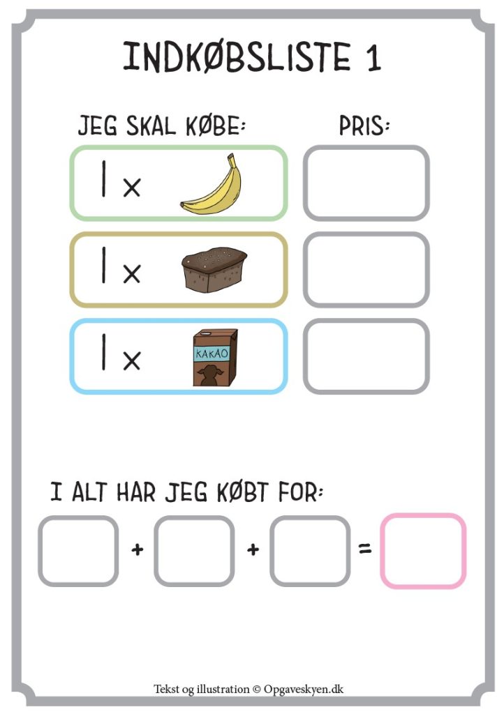 Indkøbsliste Niveau 1 - Opgaveskyen.dk